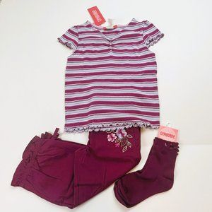 NWT Gymboree Girl Flower Pocket Ankle Pant, Stripe Rhinestone Tee & Sock Size 6